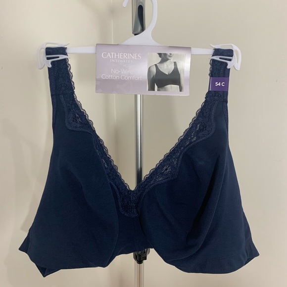New Plus Size No Wire Cotton Comfort Lace Bra Navy - Picture 9 of 16
